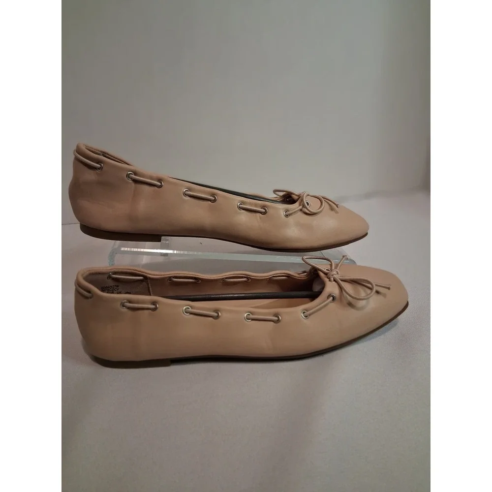 Dream Pairs Women's Beige Faux Leather Ballet Flats Bow Square Toe Size 10